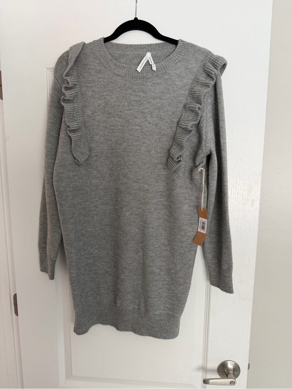 Dreamers Gray Ruffle-Shoulder Crewneck Sweater Dress